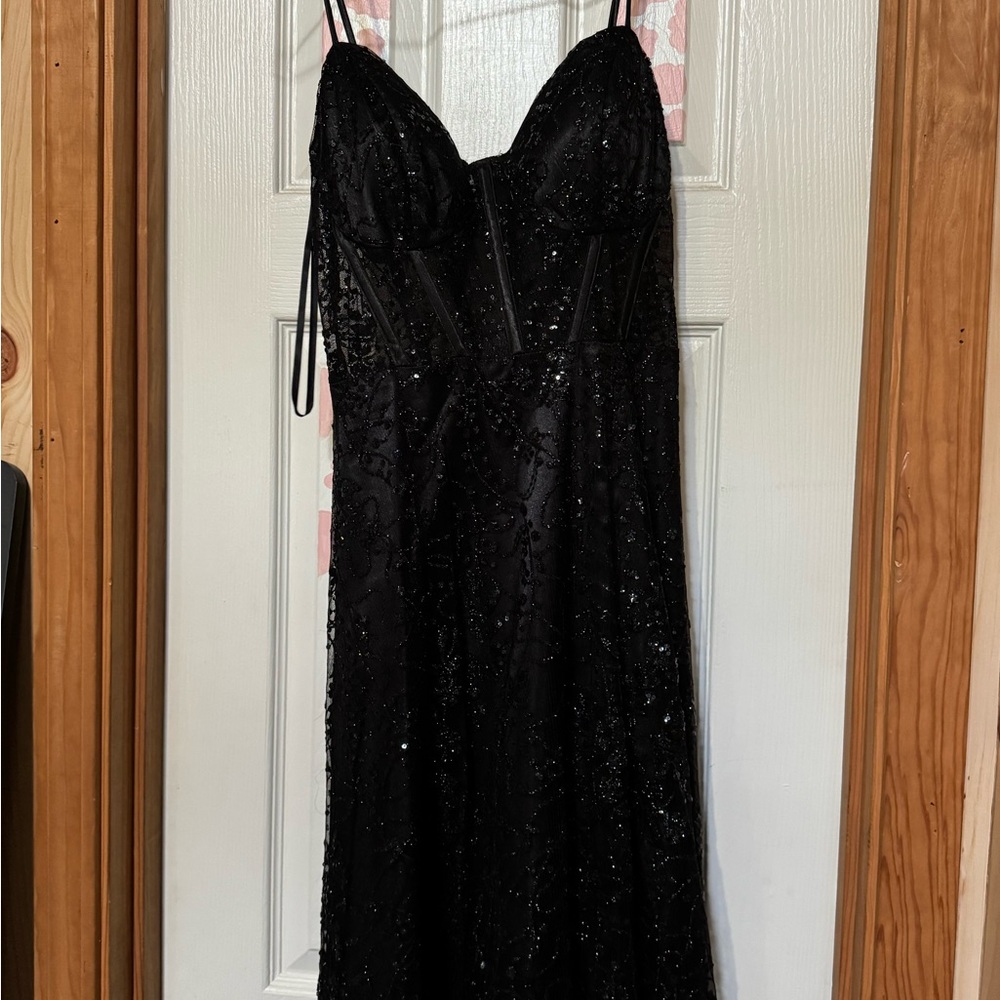 Elegant black sequin Prom dress